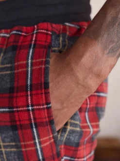 Red Tartan Thermal Fleece Cuffed Check Pyjama Bottoms
