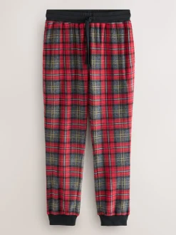 Red Tartan Thermal Fleece Cuffed Check Pyjama Bottoms