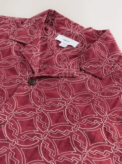 Red Textured Embroidered Tile Short Sleeve Shirt