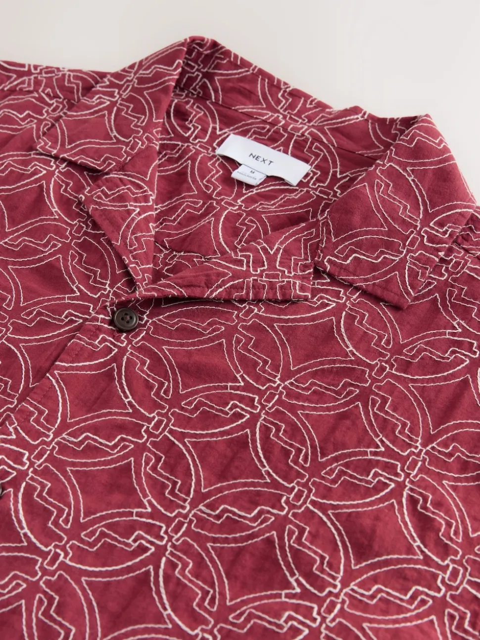 Red Textured Embroidered Tile Short Sleeve Shirt