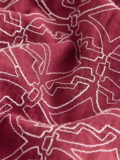Red Textured Embroidered Tile Short Sleeve Shirt