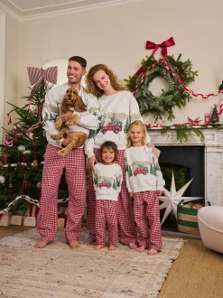 Red Truck Matching Family Christmas Sweatshirt and Flannel Pyjamas