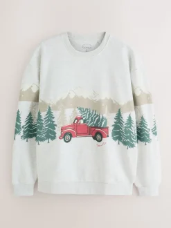 Red Truck Matching Family Christmas Sweatshirt and Flannel Pyjamas