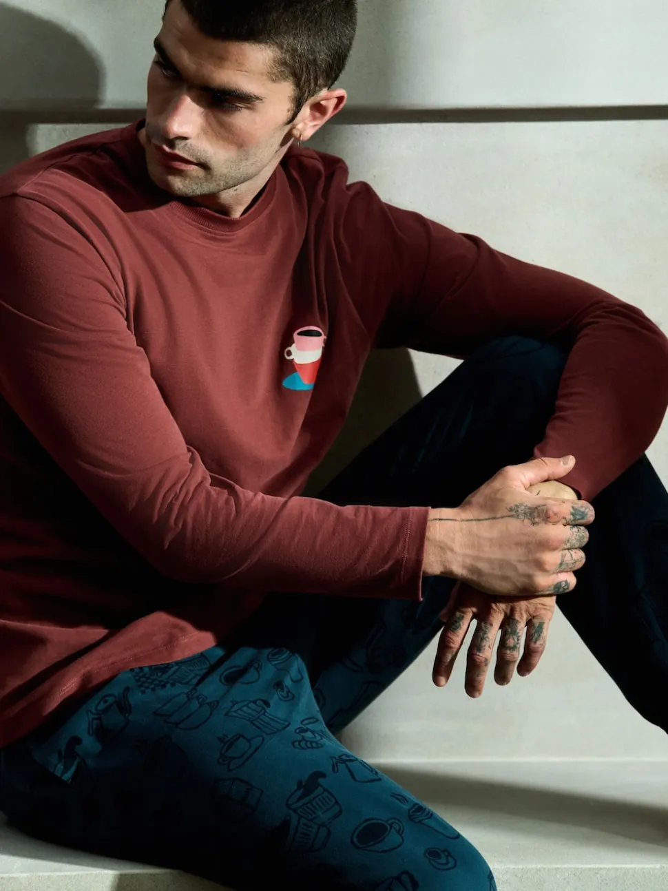 Red/Blue Graphic Long Sleeve Jersey Pyjamas Set