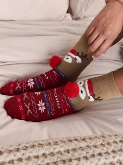 Red/Brown Rudolph Slipper Socks 1 Pack