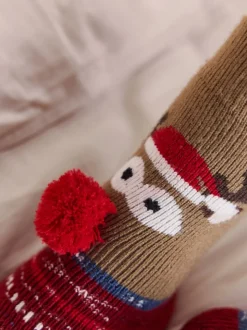 Red/Brown Rudolph Slipper Socks 1 Pack