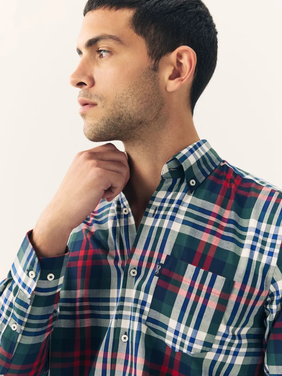 Red/Green Regular Fit Easy Iron Button Down Oxford Shirt