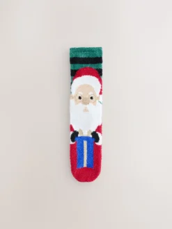 Red/Green Santa and Reindeer Christmas Pattern Cosy Socks 2 Pack
