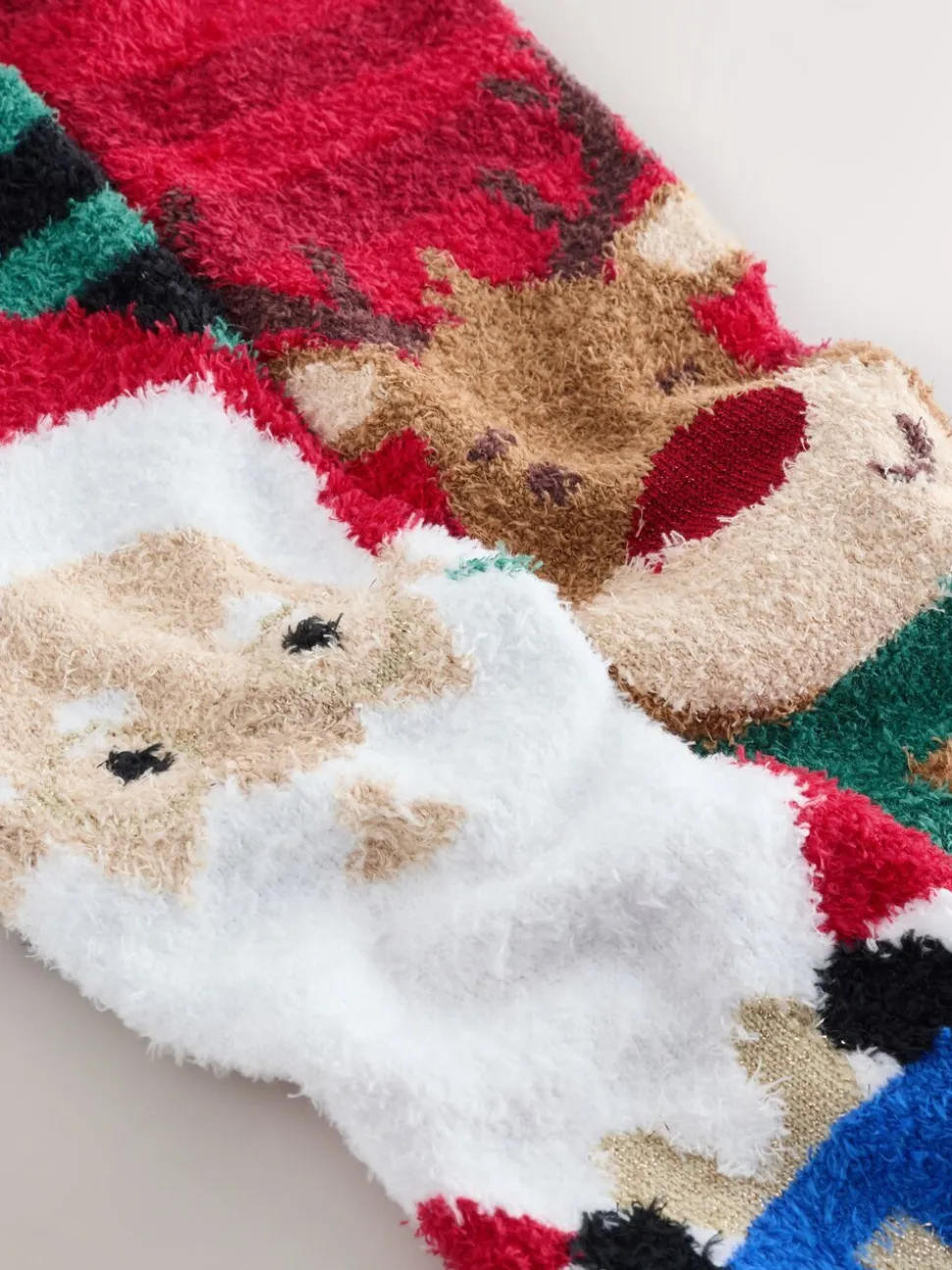 Red/Green Santa and Reindeer Christmas Pattern Cosy Socks 2 Pack