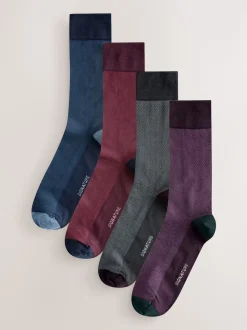 Red/Green/Blue Herringbone Pattern Modal Signature Socks 4 Pack