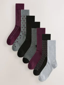 Red/Grey 7 Pack Cotton Rich Socks