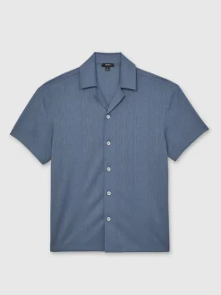Reiss Airforce Blue Ando Jacquard-Stripe Cuban-Collar Shirt