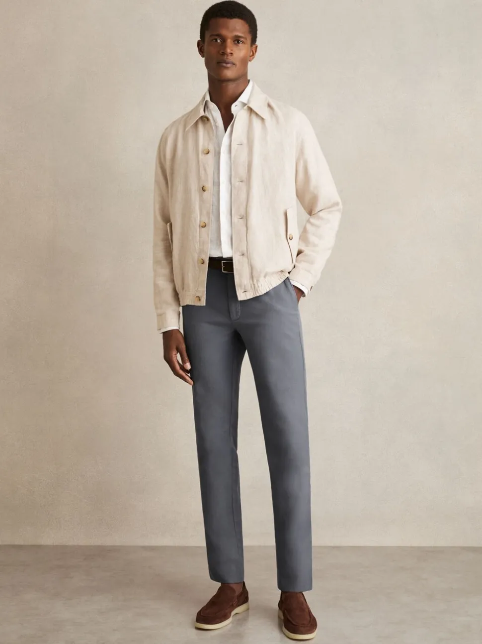 Reiss Airforce Blue Dobby Cotton-Piqué Slim-Fit Chinos