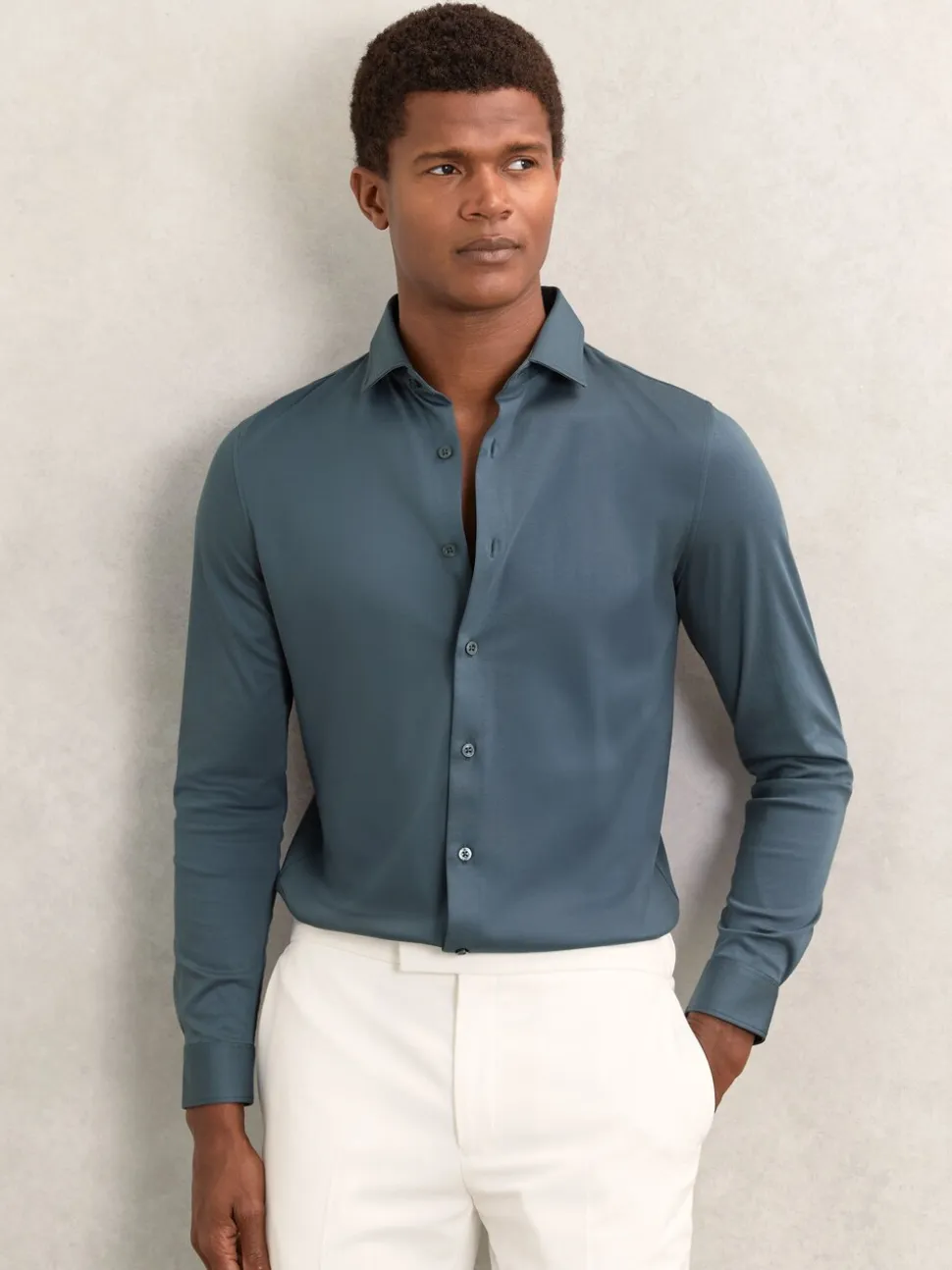 Reiss Airforce Blue Duke Air-Water Cotton Slim-Fit Shirt