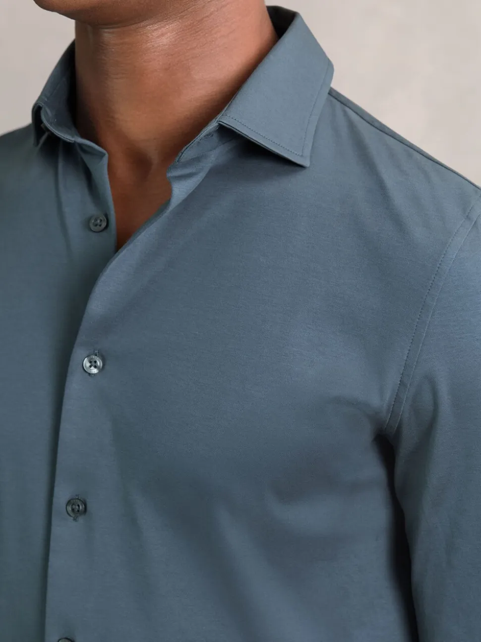 Reiss Airforce Blue Duke Air-Water Cotton Slim-Fit Shirt