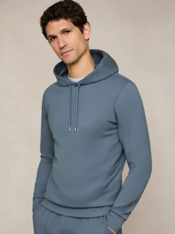 Reiss Airforce Blue Fabien Premium Interlock-Jersey Hoodie