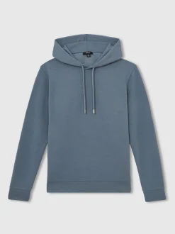 Reiss Airforce Blue Fabien Premium Interlock-Jersey Hoodie