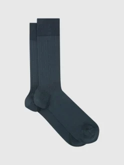 Reiss Airforce Blue Fela Cotton-Blend Ribbed Socks