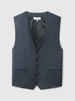 Reiss Airforce Blue Humble Slim Fit Single Breasted Wool Waistcoat