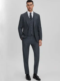 Reiss Airforce Blue Humble Slim Fit Single Breasted Wool Waistcoat