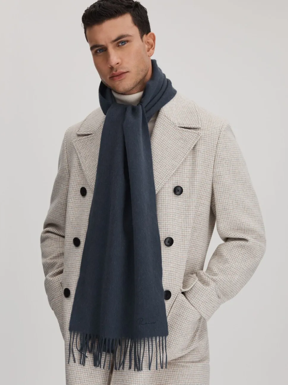 Reiss Airforce Blue Picton Wool and Cashmere Scarf
