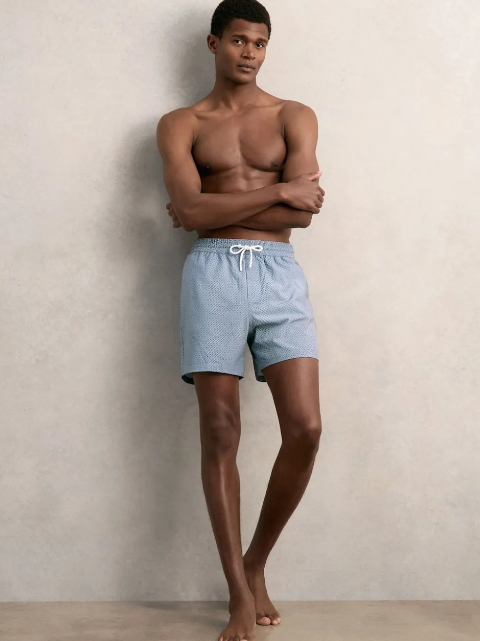 Reiss Airforce Blue Tito Drawstring Geometric Print Swim Shorts