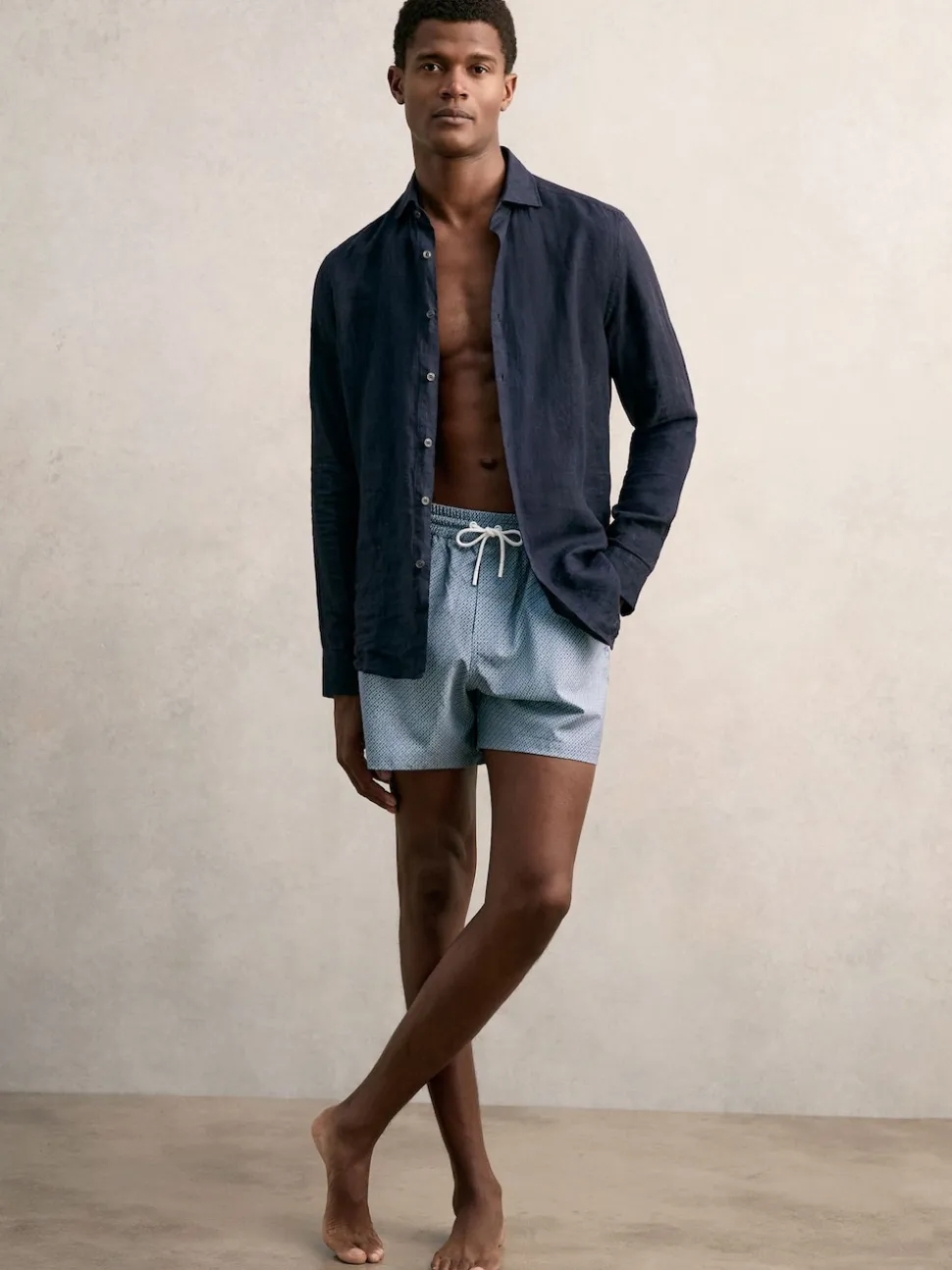 Reiss Airforce Blue Tito Drawstring Geometric Print Swim Shorts