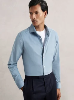 Reiss Airforce Blue Velma Cotton Corduroy Cutaway-Collar Shirt