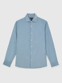 Reiss Airforce Blue Velma Cotton Corduroy Cutaway-Collar Shirt
