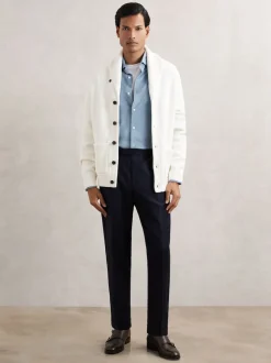 Reiss Airforce Blue Velma Cotton Corduroy Cutaway-Collar Shirt