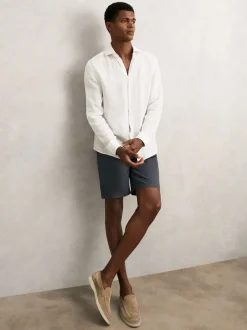 Reiss Airforce Blue Wicket Cotton Chino Shorts with Stretch
