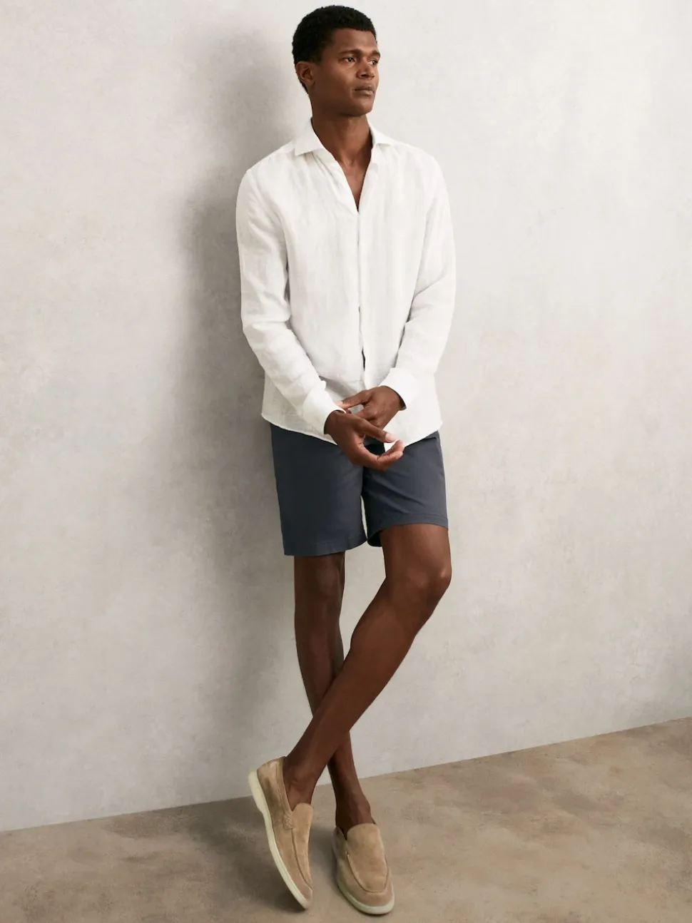 Reiss Airforce Blue Wicket Cotton Chino Shorts with Stretch