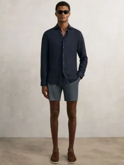 Reiss Airforce Blue Wicket Cotton Chino Shorts with Stretch