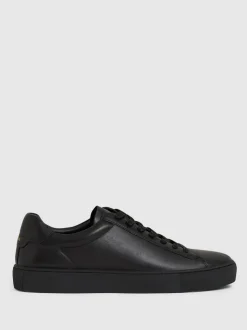 Reiss All Black Finley Leather Low-Top Trainers