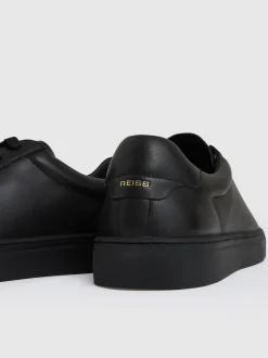 Reiss All Black Finley Leather Low-Top Trainers