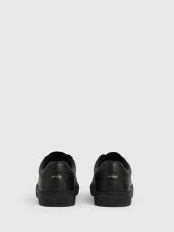 Reiss All Black Finley Leather Low-Top Trainers