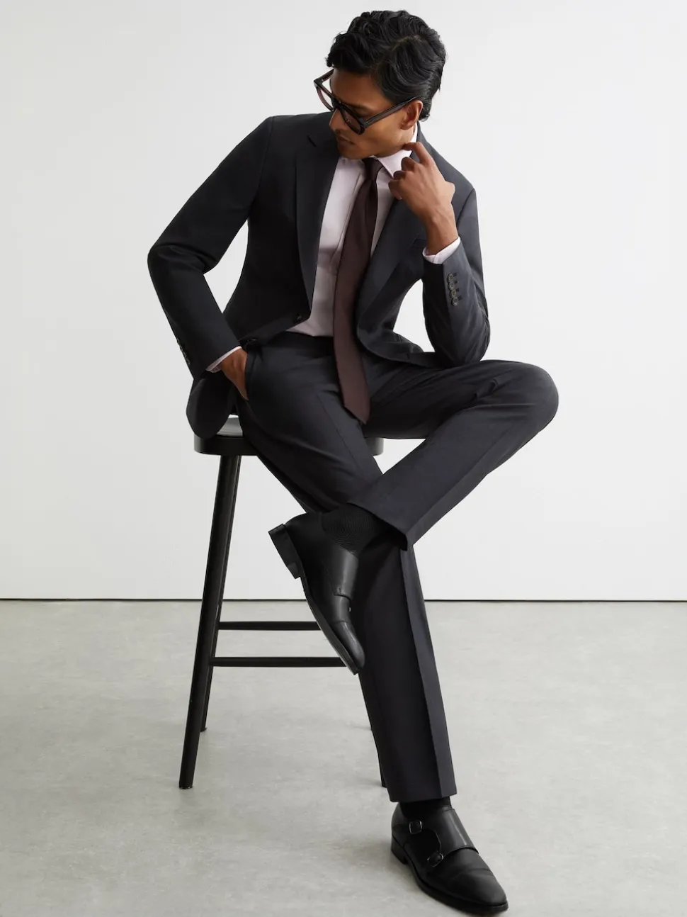 Reiss Black Amalfi Leather Double Monk Strap Shoes