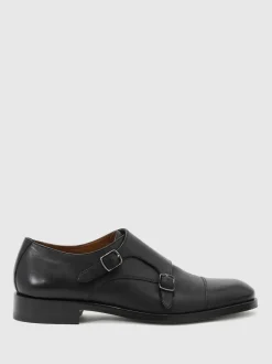 Reiss Black Amalfi Leather Double Monk Strap Shoes