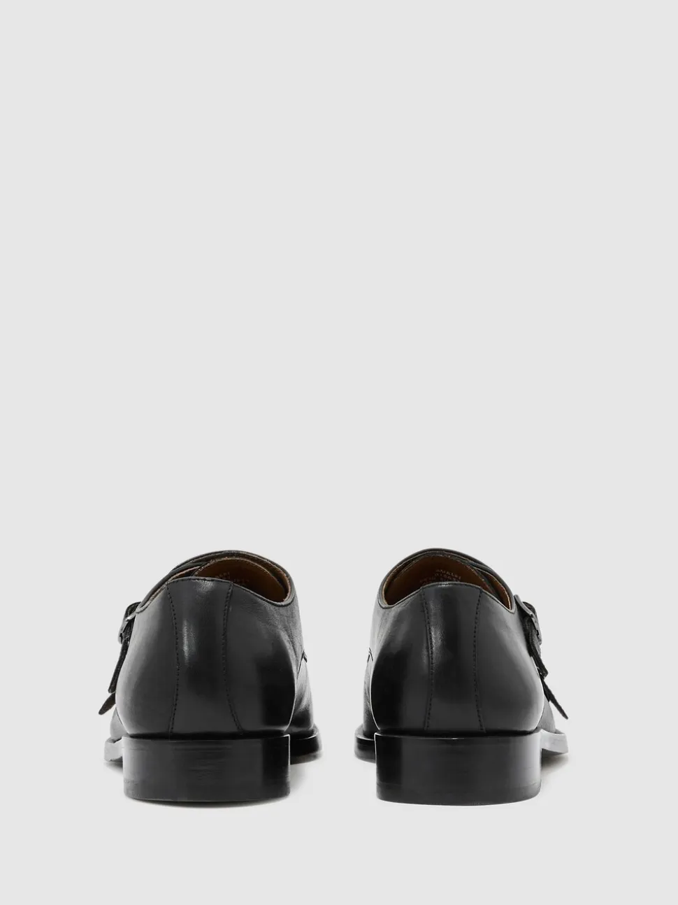 Reiss Black Amalfi Leather Double Monk Strap Shoes