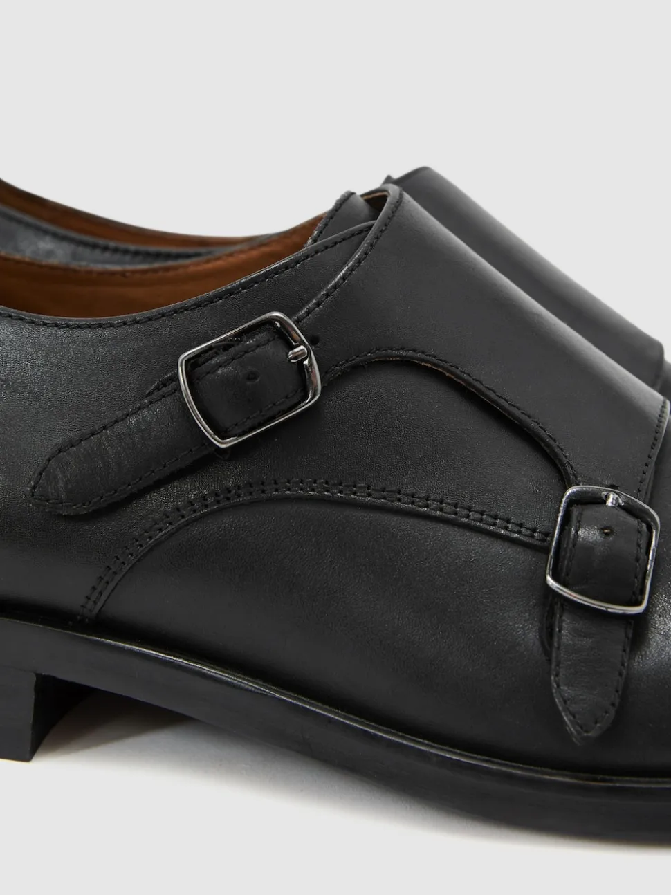 Reiss Black Amalfi Leather Double Monk Strap Shoes