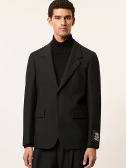 Reiss Black Arley Monogram Relaxed Single-Breasted Blazer