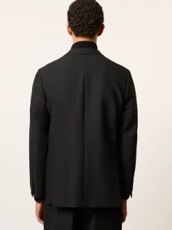 Reiss Black Arley Monogram Relaxed Single-Breasted Blazer