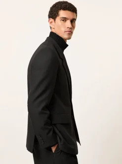 Reiss Black Arley Monogram Relaxed Single-Breasted Blazer