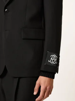 Reiss Black Arley Monogram Relaxed Single-Breasted Blazer