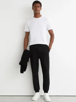 Reiss Black Barnes Premium Interlock Cuffed Logo Joggers