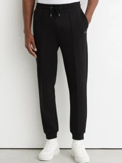 Reiss Black Barnes Premium Interlock Cuffed Logo Joggers