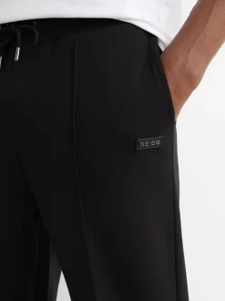 Reiss Black Barnes Premium Interlock Cuffed Logo Joggers