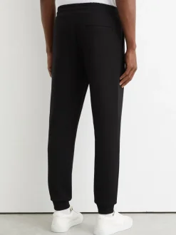 Reiss Black Barnes Premium Interlock Cuffed Logo Joggers