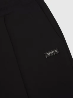 Reiss Black Barnes Premium Interlock Cuffed Logo Joggers