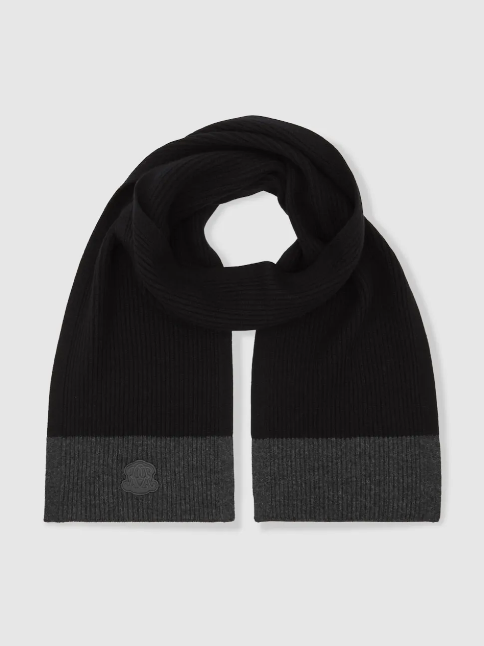 Reiss Black Bennett Monogram Appliqué Wool Scarf